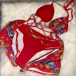 3 Piece Dragon Garter Swimsuit Brand New.